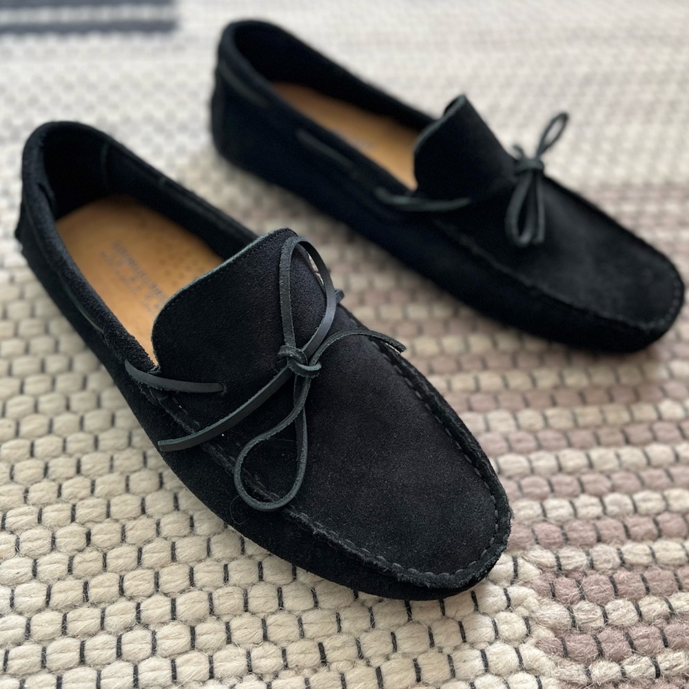 Giorgio Brutini Black Suede Loafers with Bow